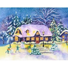 Набор для творчества Рыжий кот Алмазная мозаика Зимний домик в лесу с подрамником ,с полным заполнением 30*40