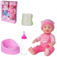 Кукла ABtoys Пупс "Мой малыш" (темно-розовый комбинезон), 35см, в наборе с аксессуарами, со звуковыми эффектами, в коробке