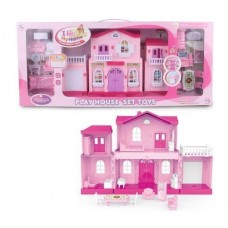 Кукольный дом Junfa "Мой новый дом" с мебелью, средний, сборный, розовый