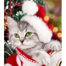 Набор для творчества Рыжий кот Алмазная мозаика Новогодний котёнок с подрамником, с полным заполнением 22*32