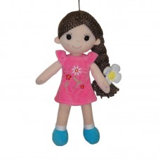 Кукла мягконабивная с косичкой в розовом платье, 33 см