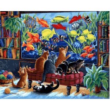Набор для творчества Белоснежка картина по номерам на холсте Коты и рыбки 40 на 50 см