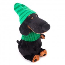 Собака Ваксон в зеленой шапке и шарфе 25 см