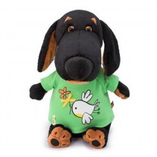 Собака Ваксон в футболке с принтом "Птичка с цветочком" 25см