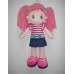 Кукла, с розовыми волосами в джинсовой юбочке, мягконабивная, 20 см
