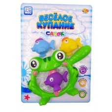 Резиновые игрушки для ванной "Веселое купание", в.наборе 4 шт. (3 рыбки и лягушка-сачок)