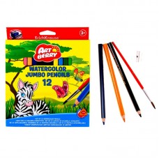 Artberry. Акварельные карандаши Jumbo с точилкой и кисточкой, 12 цветов