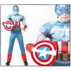 Костюм карнавальный Капитан Америка. Мстители.(комбинезон, маска, щит) (Зв. маскарад) Марвел размер 32