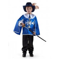 Костюм карнавальный "МУШКЕТЕР" синий (плащ, брюки, шляпа, шпага) (текстиль) размер 26