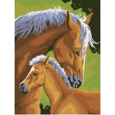 Раскраски по номерам. Картина Лошадь и жеребенок, 30*40 см