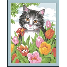 CE109/Кошечка в тюльпанах - картина по номерам