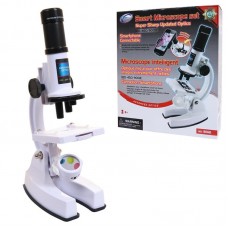Микроскоп с увеличением 100x450x900 и возможностью просмотра через присоединения смартфона, 41 предмет, белый, пластмасса, металл