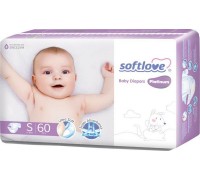 Подгузники Softlove-Platinym S ( 4-8 кг) 60шт