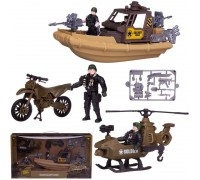 Игровой набор Abtoys Боевая сила Военная техника: патрульный катер, вертолет, мотоцикл, 3 фигурки солдат