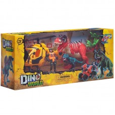 Игровой набор Junfa "Мир динозавров" (большой динозавр, маленький динозавр, вертолет, фигурка человека, акссесуары)