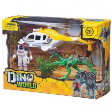 Игровой набор Junfa "Мир динозавров" (динозавр, вертолет, фигурка человека, акссесуары)