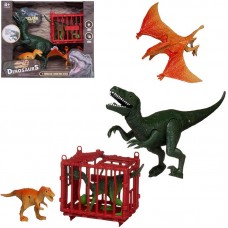 Игровой набор Junfa Динозавры (большой зеленый динозавр, 3 динозавра, клетка) свет, звук
