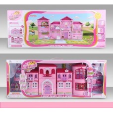 Кукольный дом Junfa "Мой новый дом" с мебелью, большой, сборный, розовый