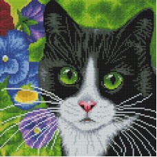 Набор для творчества Белоснежка алмазная мозайка на раме Кот в анютиных глазках 30*30 см