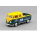 Машинка Kinsmart VOLKSWAGEN Bus Double Cab Pickup Delivery Services (1963), yellow / green