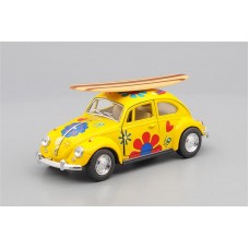 Машинка Kinsmart VOLKSWAGEN Classical Beetle Peace and Love Surfboard (1967), yellow