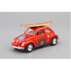 Машинка Kinsmart VOLKSWAGEN Classical Beetle Peace and Love Surfboard (1967), red