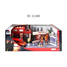 Набор Пожарная станция, в наборе с 2 металлическими машинками и аксессуарами, 35.5x19x13.5см (Китай, XZ1134C)