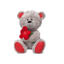 Медведь с красным цветком, 28 см, звук "Как прекрасен этот миг" (LAVA, Л1096)