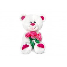 Медведь Амурчик с букетом роз музыкальный 18 см, звук "Букетик для тебя" (LAVA, Л1232)