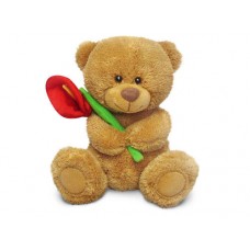 Медвежонок Сэмми с красной каллой музыкальный 17,5 см , звук "Яркие цветочки у меня в садочке" (LAVA, Л8733N-no)
