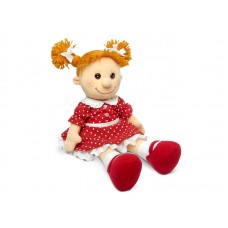 Кукла Майя в красном платье в горошек музыкальная 28 см, звук «Платьица нарядные очень я люблю» (LAVA, Л8789D)