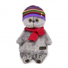 Мягкая игрушка BUDI BASA Кот Басик в полосатой шапке с шарфом