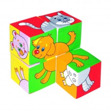 Кубики "Собери картинку" (Домашние животные) с перемычкой, 4 кубика 8х8см (Мякиши, 209м)