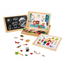 Игровой набор Mapacha Бизи-чемоданчик Дружная семья доска для рисования, меловая доска, фигурки на магнитах, 2 игровых фона, инструкция с готовыми играми