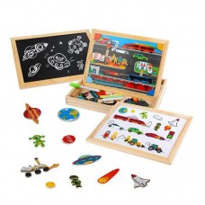 Игровой набор Mapacha Бизи-чемоданчик Транспорт доска для рисования, меловая доска, фигурки на магнитах, 2 игровых фона, инструкция с готовыми играми