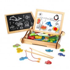 Игровой набор Mapacha Бизи-чемоданчик Рыбалка доска для рисования, меловая доска, магнитные фигурки и фигурки для рыбалки, удочка