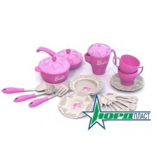 Barbie. Набор кухонной и чайной посудки БАРБИ (21 предмет в сетке) 11х22х22 см.