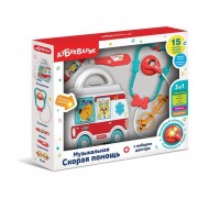Музыкальная игрушка Азбукварик Скорая помощь с набором доктора, красный
