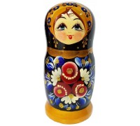Матрешка 5 в 1 средняя (Цветы, Эскиз 06, Розы и ромашки на черном)