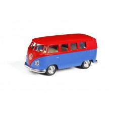 Машина металлическая RMZ City 1:32 Автобус инерционный Volkswagen Type 2 (T1) Transporter, цвет матовый красный с синим, 16,5x7,5x7 см